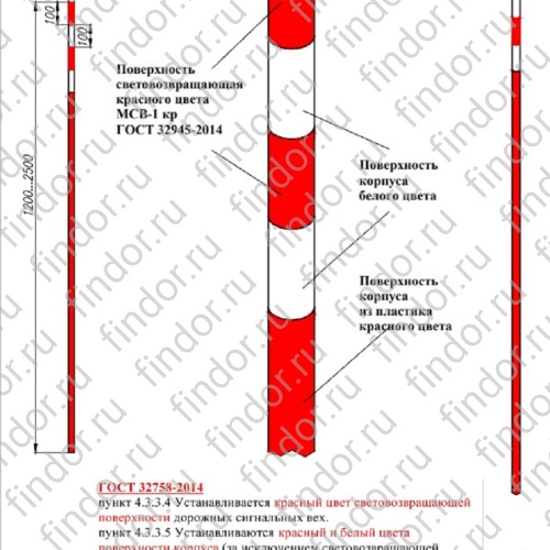 Дорожная сигнальная веха ГОСТ 32758-2014, ГОСТ Р 52289-2019 ДСВ-1500х40