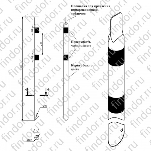 Столбик опознавательный для подземных кабельных линий связи СОС-2500 (СОС-2.5)